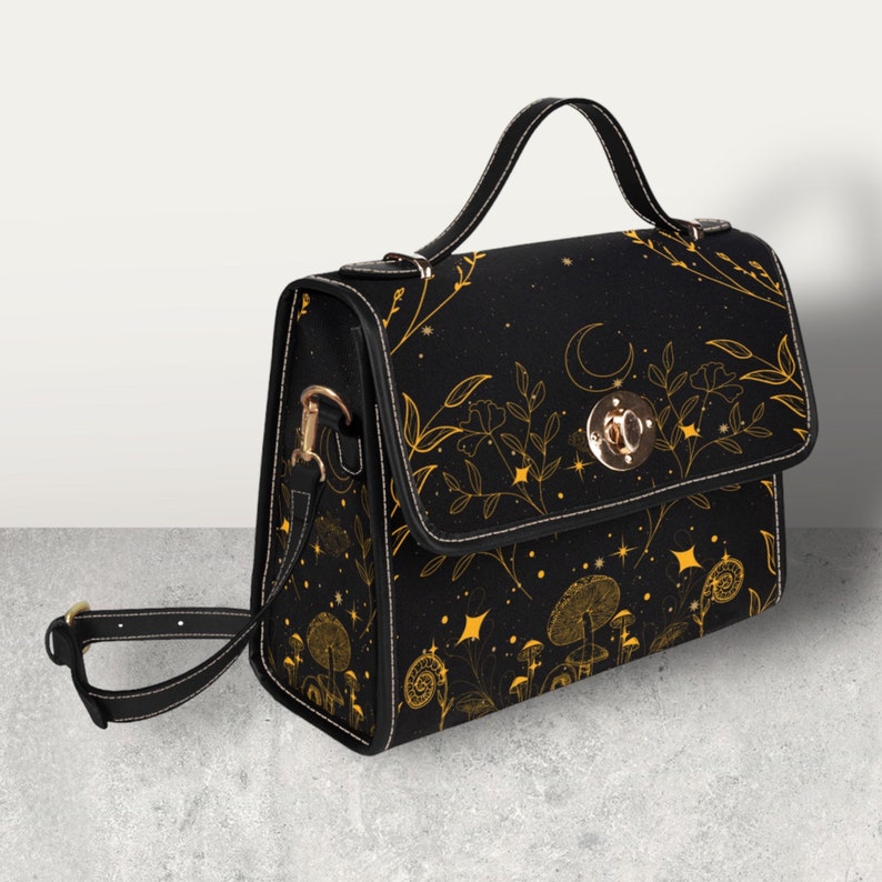 Crescent Moon Roses Flowers Witchy Satchel Handbag For Boho Hippies