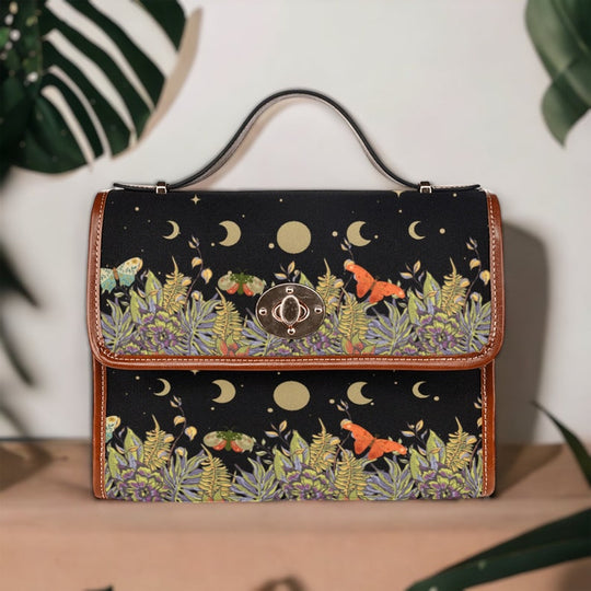 Cottagecore Moth and Moon Phases Witchy Satchel Handbag For Boho Hippies