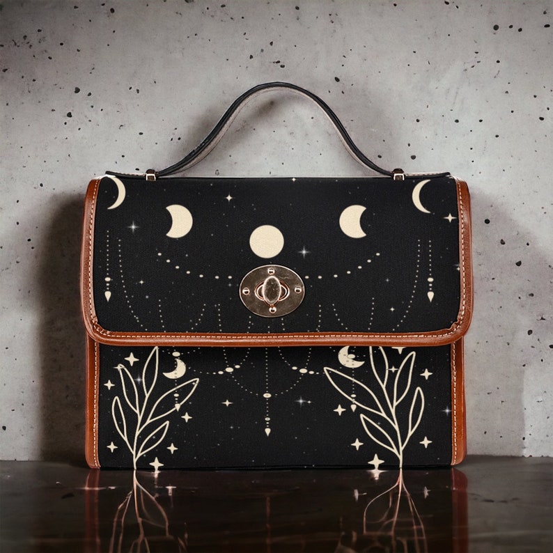 Starry Moon Phases Witchy Satchel Handbag For Boho Hippies