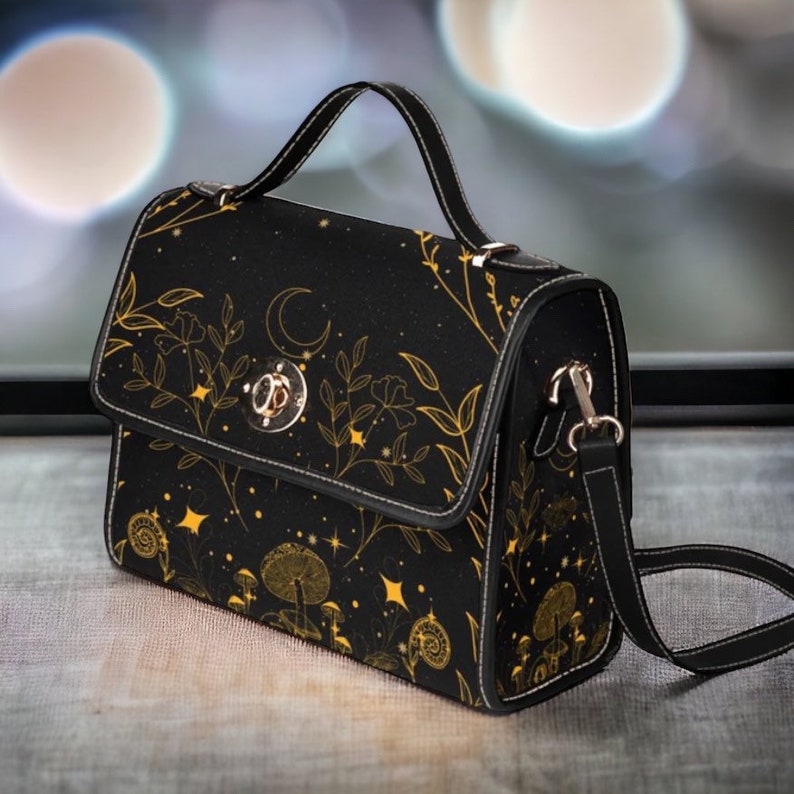 Crescent Moon Roses Flowers Witchy Satchel Handbag For Boho Hippies