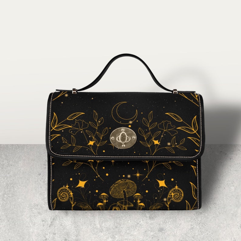 Crescent Moon Roses Flowers Witchy Satchel Handbag For Boho Hippies