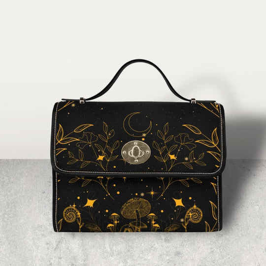 Crescent Moon Roses Flowers Witchy Satchel Handbag For Boho Hippies