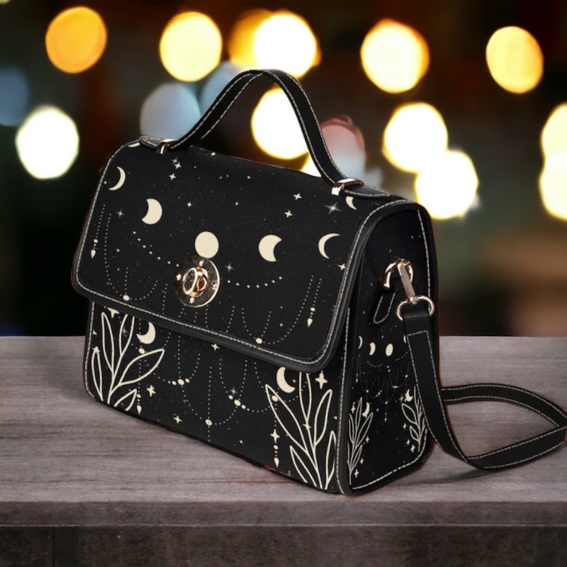 Starry Moon Phases Witchy Satchel Handbag For Boho Hippies