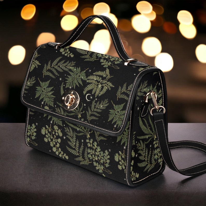 Witchy Satchel Handbag Boho Fern Forest Black Design For Hippies