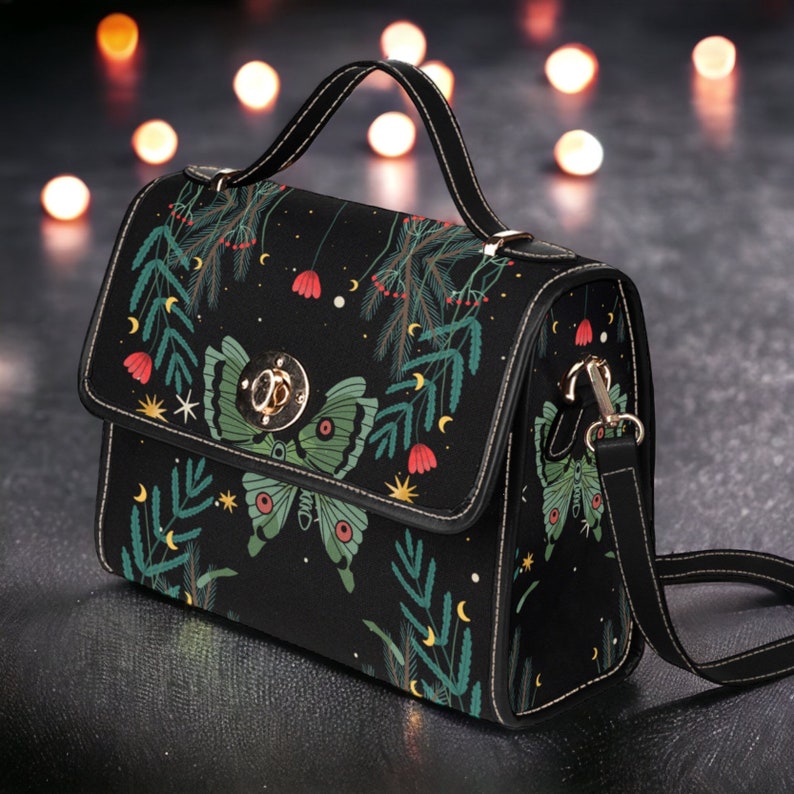 Cottagecore Green Witch Moth Satchel Handbag - Enchanting Boho Hippie Style
