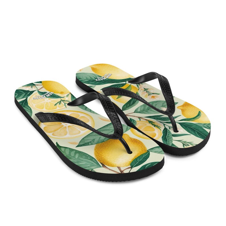 hippieartzone - Summertime Lemon Fruit Flip Flops Springtime Colorful.