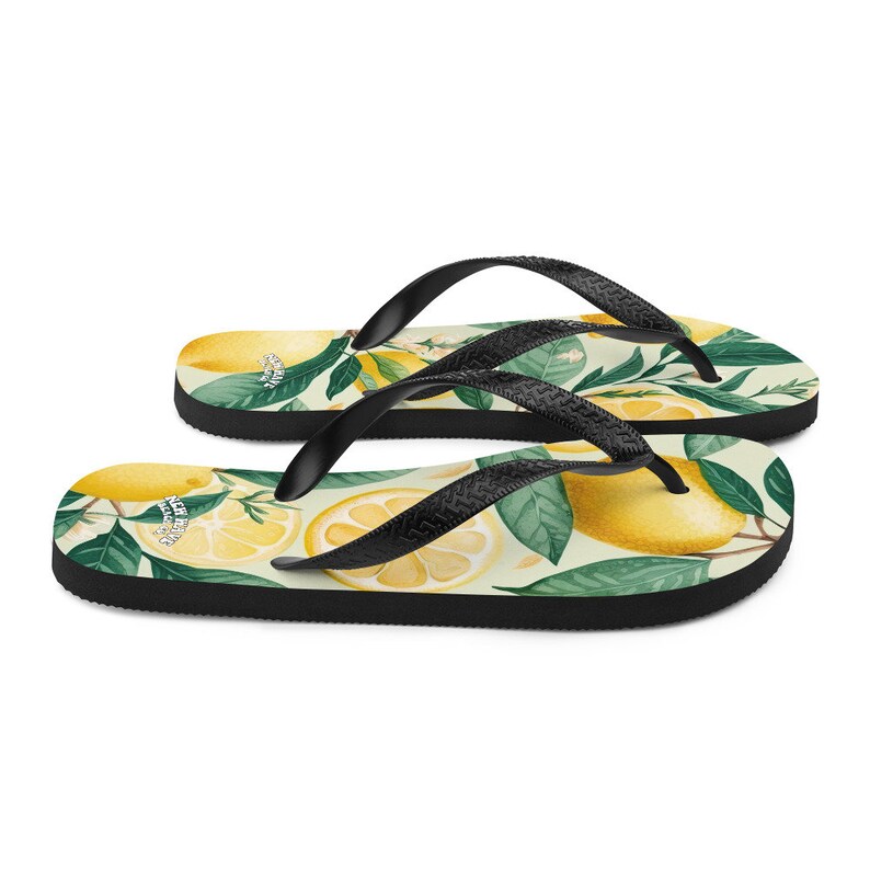 hippieartzone - Summertime Lemon Fruit Flip Flops Springtime Colorful.