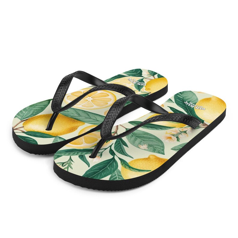 hippieartzone - Summertime Lemon Fruit Flip Flops Springtime Colorful.