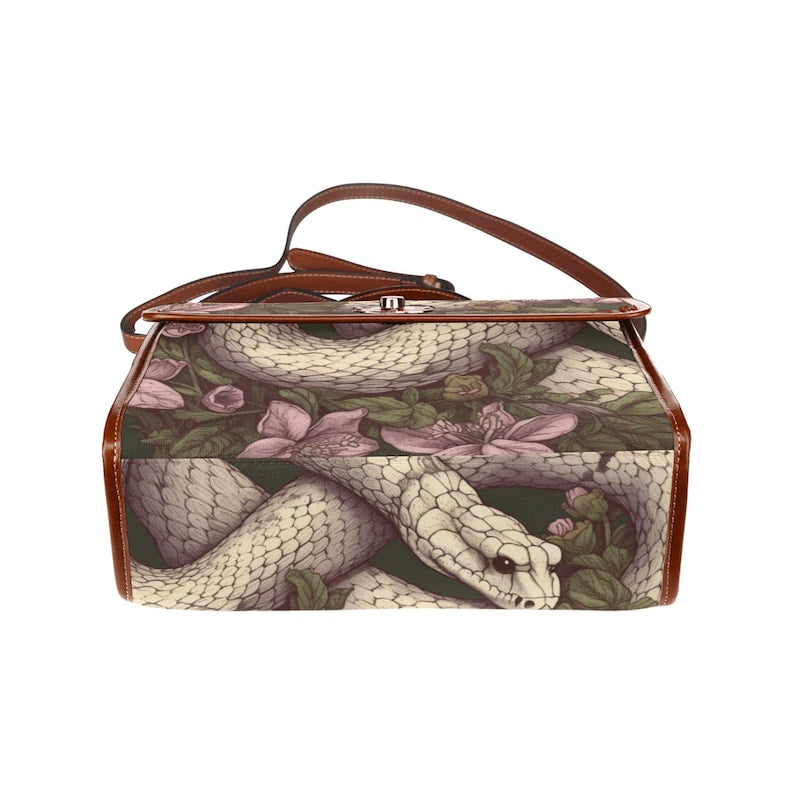 Big White Serpent Of Old Witchy Canvas Satchel Bag For Boho Hippie