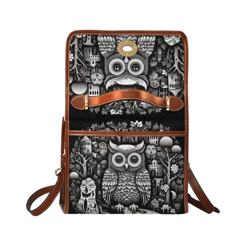 Cute Owl Witch Canvas Satchel Bag For Boho Hippie