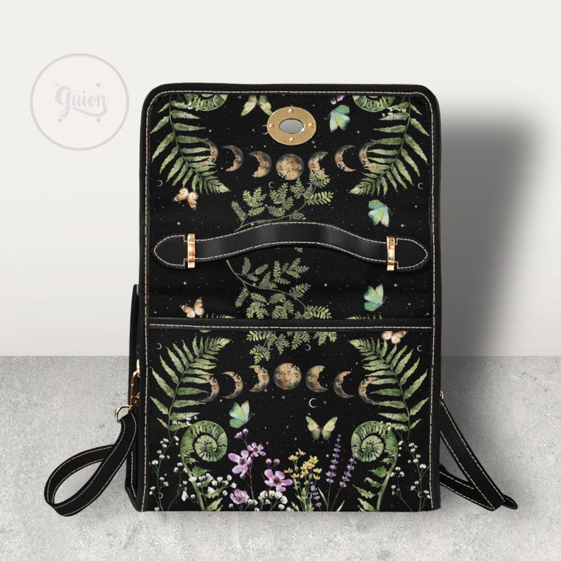 Witchy Satchel Handbag Cottagecore Wildflowers Green Witch Design For Boho Hippies