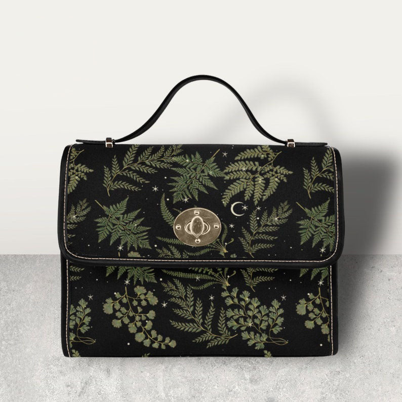 Witchy Satchel Handbag Boho Fern Forest Black Design For Hippies