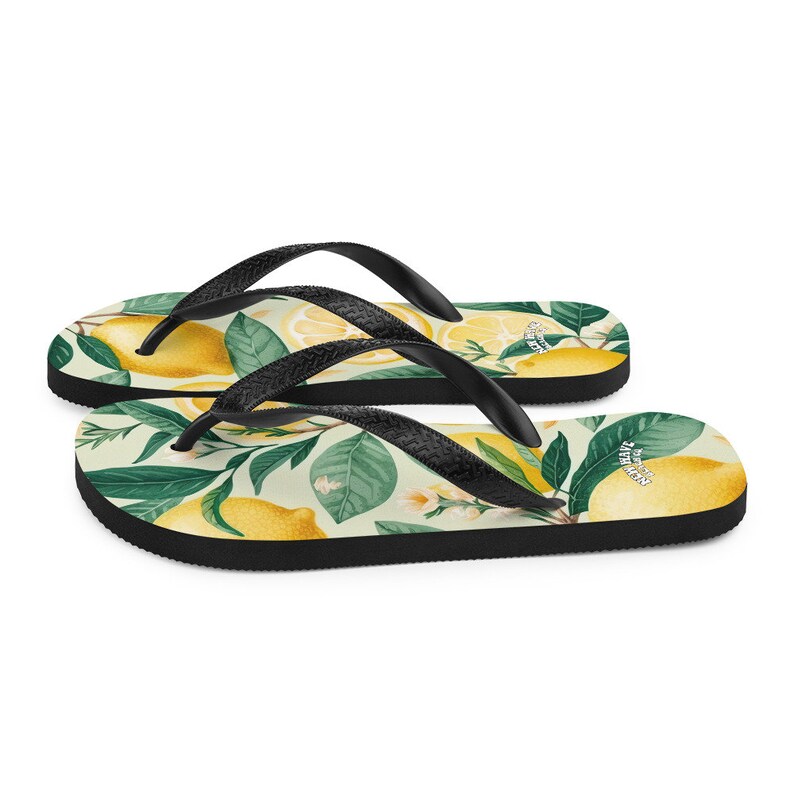 hippieartzone - Summertime Lemon Fruit Flip Flops Springtime Colorful.