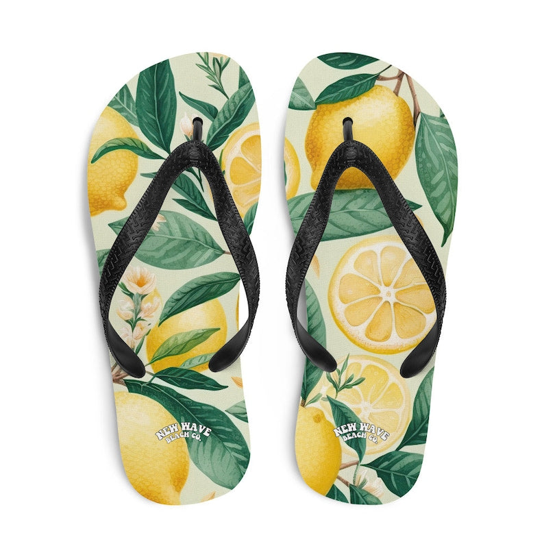 hippieartzone - Summertime Lemon Fruit Flip Flops Springtime Colorful.