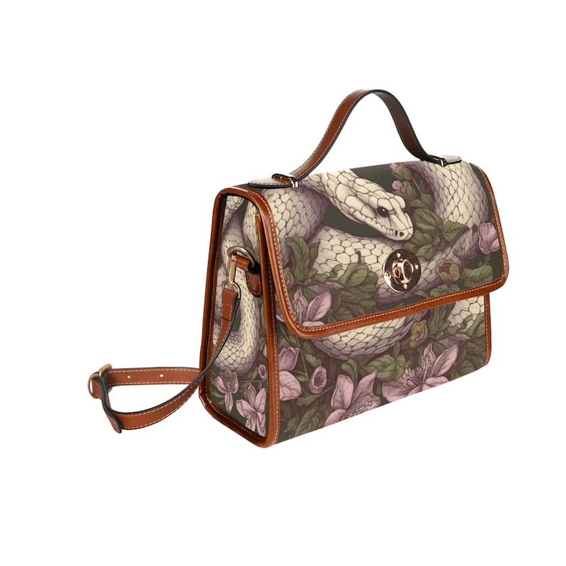 Big White Serpent Of Old Witchy Canvas Satchel Bag For Boho Hippie