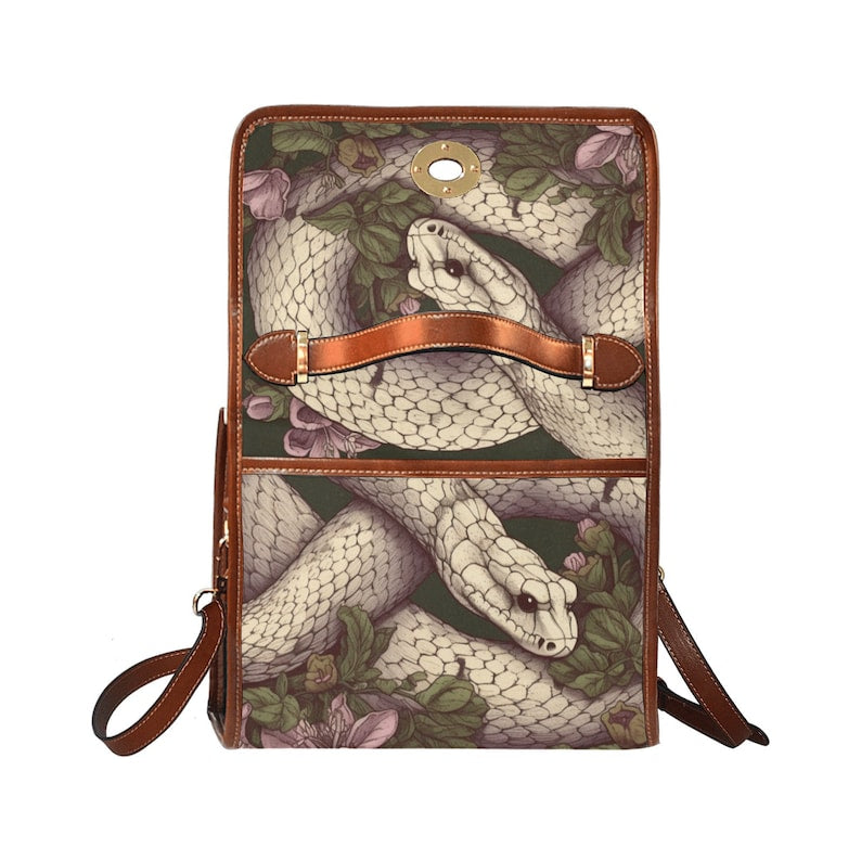 Big White Serpent Of Old Witchy Canvas Satchel Bag For Boho Hippie