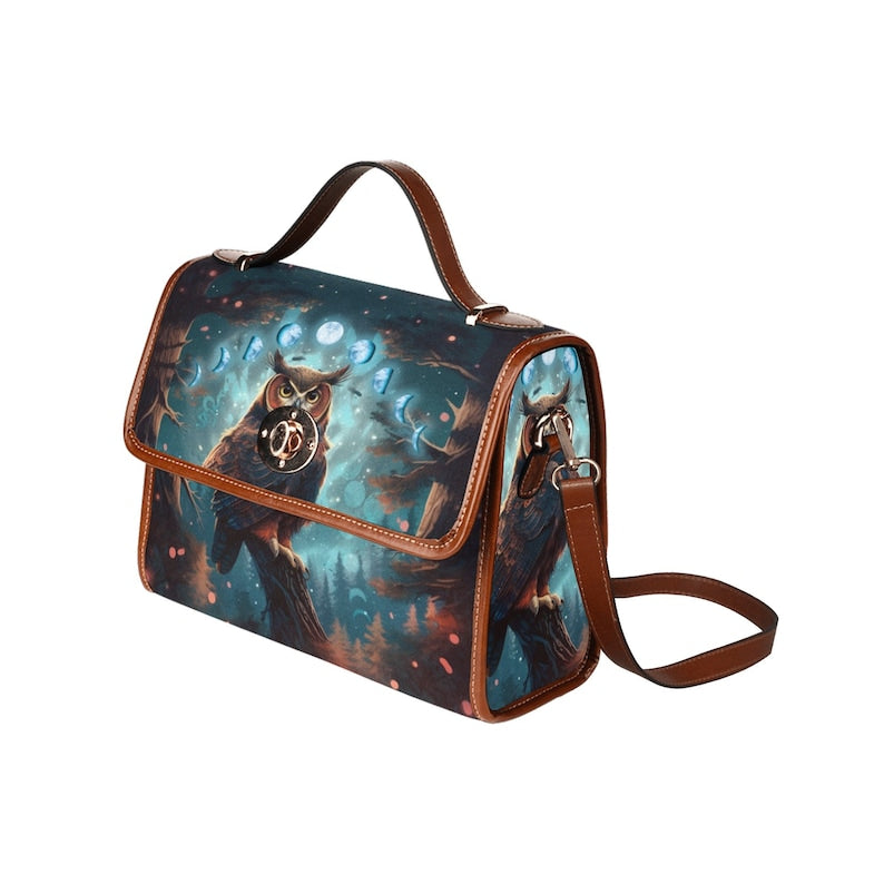 Mystical Owl Canvas Witch Satchel Bag For Boho Hippie