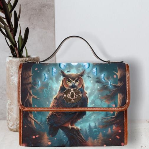 Mystical Owl Canvas Witch Satchel Bag For Boho Hippie