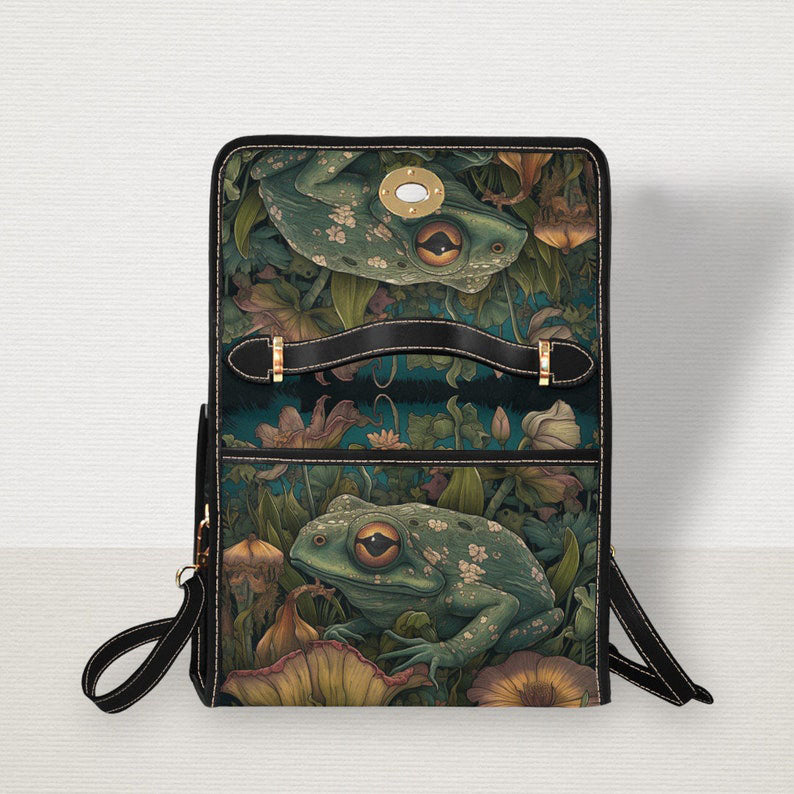 Green Frog Dark Cottagecore Witchy Satchel Handbag For Boho Hippies