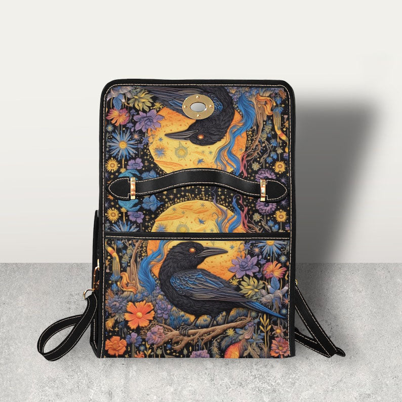Cottagecore Black Crow Witchy Satchel Handbag For Boho Hippies