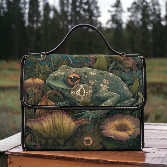 Green Frog Dark Cottagecore Witchy Satchel Handbag For Boho Hippies