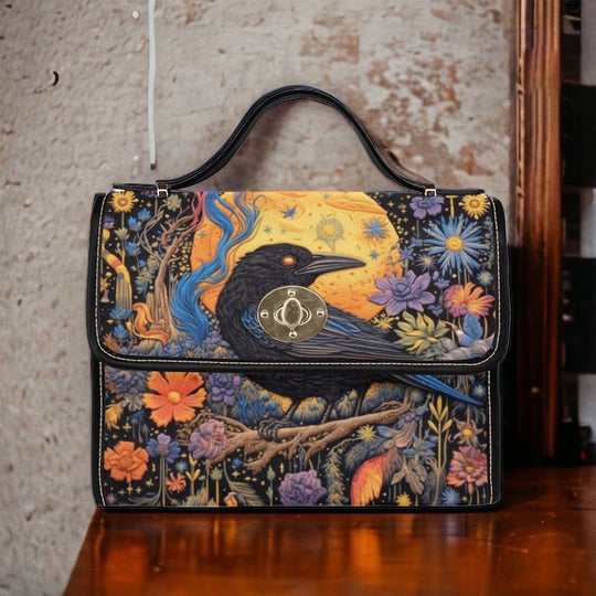 Cottagecore Black Crow Witchy Satchel Handbag For Boho Hippies