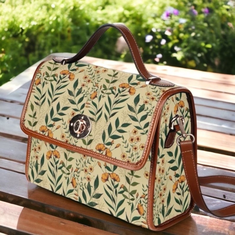 Retro Olive Green Floral Satchel Handbag For Boho Hippies