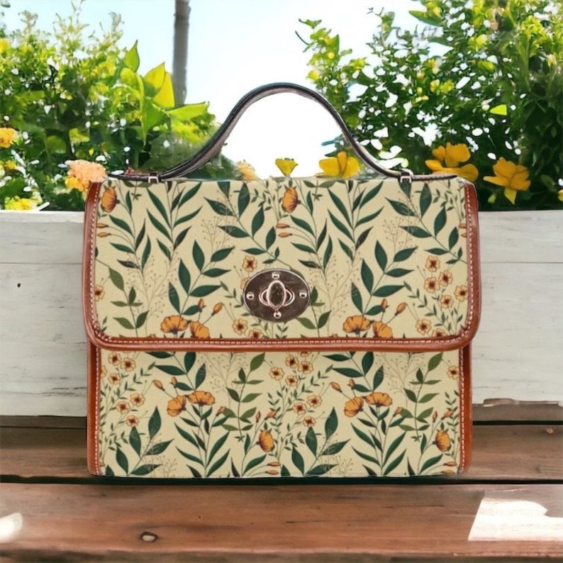 Retro Olive Green Floral Satchel Handbag For Boho Hippies