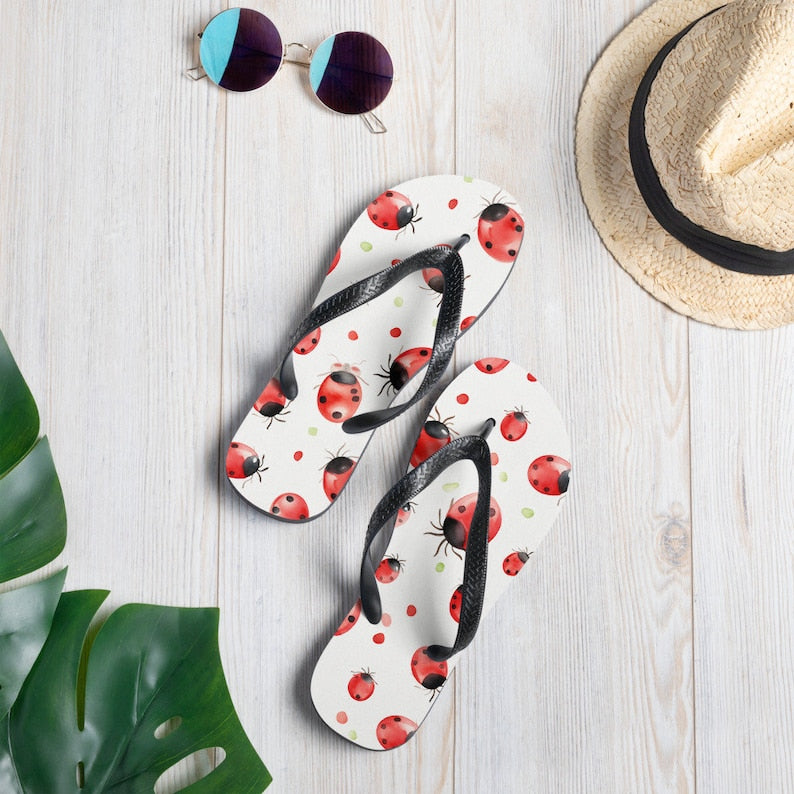 hippieartzone - Ladybug Flip Flops.