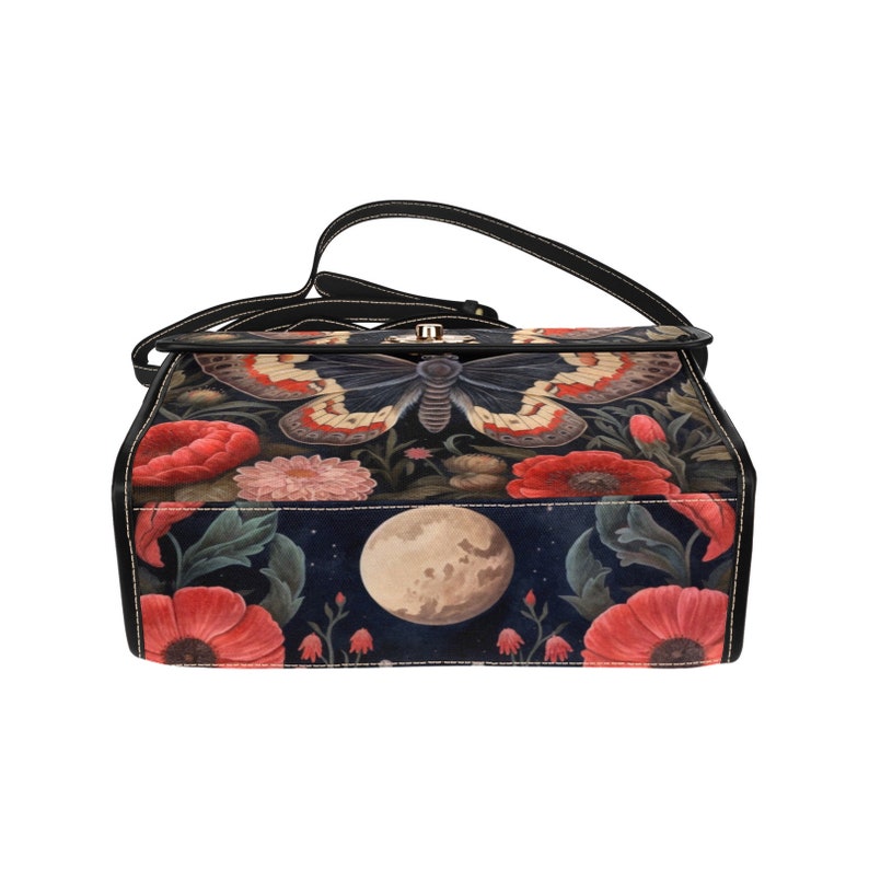 Dark Cottage Goth Witchy Butterfly and Poppies Satchel Bag For Boho Hippie