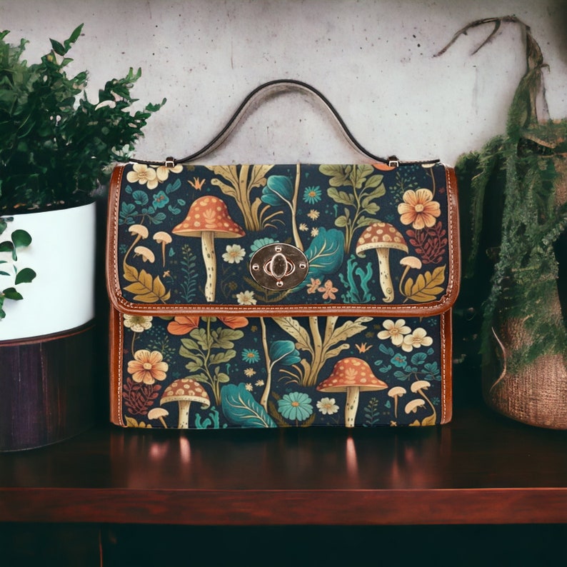 Boho Botanical Mushrooms Witchy Satchel Handbag For Hippie