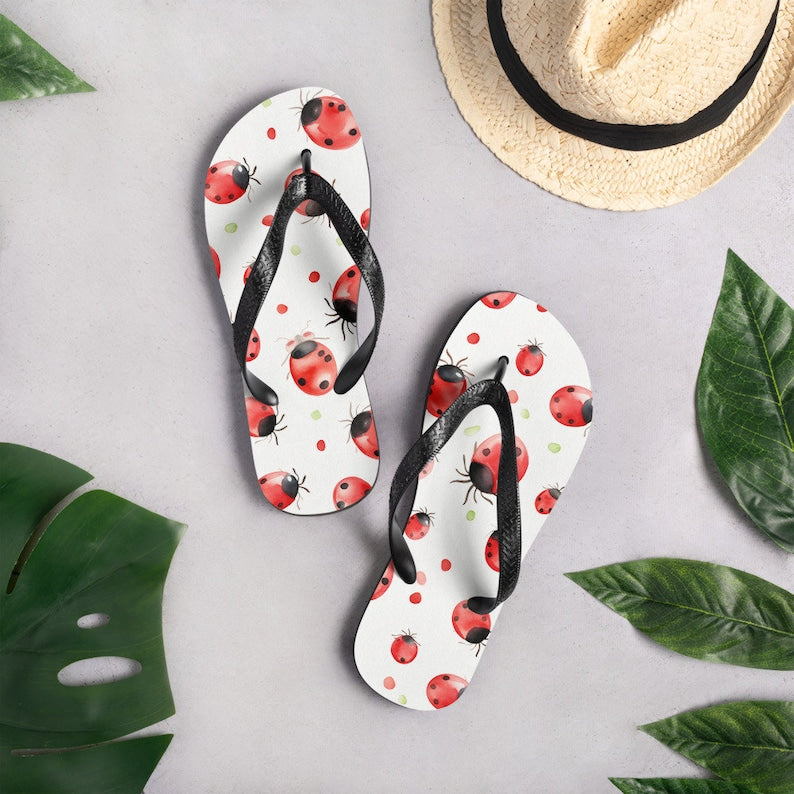 hippieartzone - Ladybug Flip Flops.