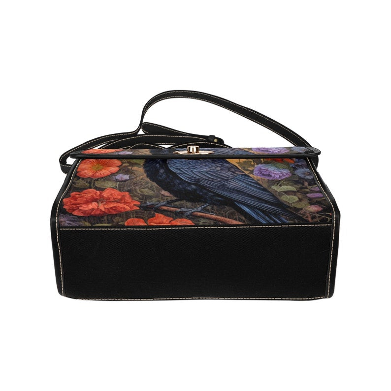 Dark Cottage Goth Witchy Crow and Floral Satchel Handbag For Boho Hippie
