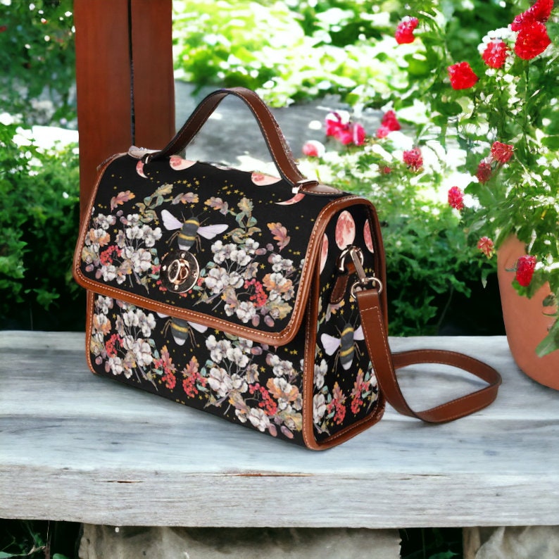 Cottagecore Celestial Bee & Fall Flowers Retro Satchel Handbag For Boho Hippie