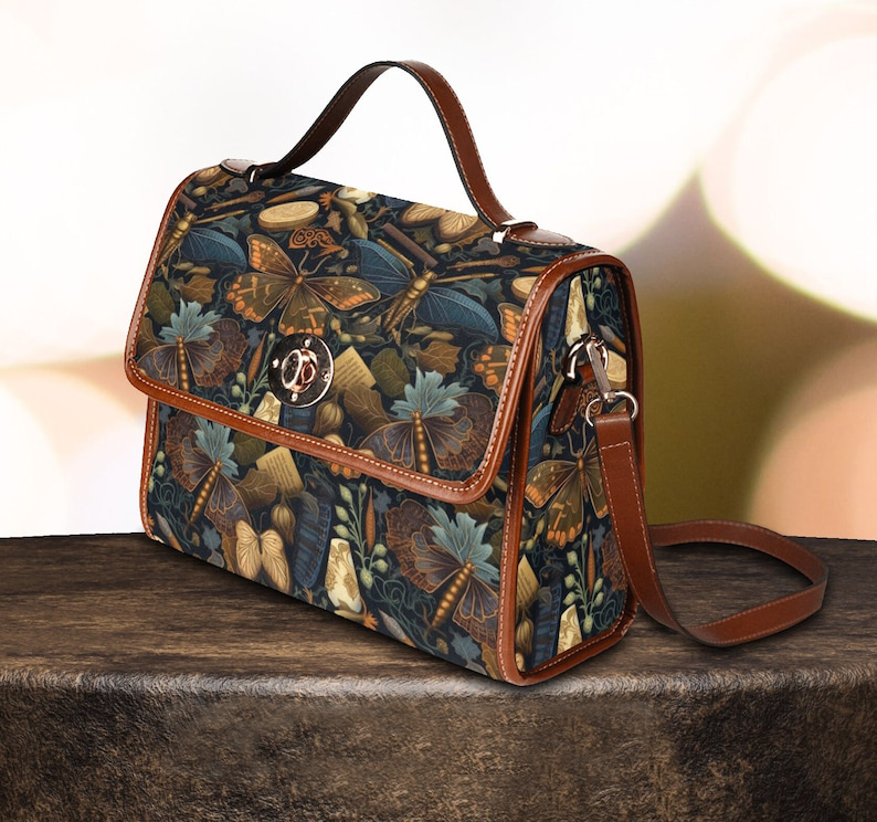 Dark Academia Moth Canvas Witchy Satchel Bag For Boho Hippie