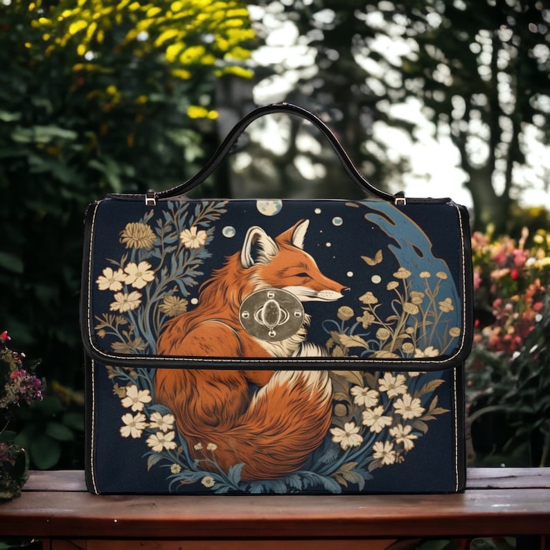 Retro Fox In The Forest Canvas Satchel Bag For Boho Hippie