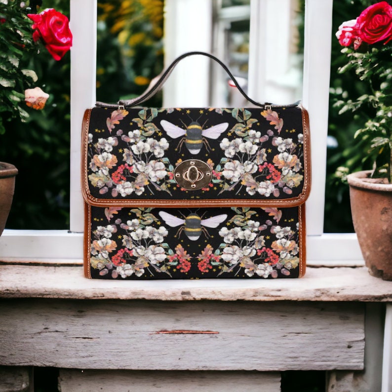 Cottagecore Celestial Bee & Fall Flowers Retro Satchel Handbag For Boho Hippie