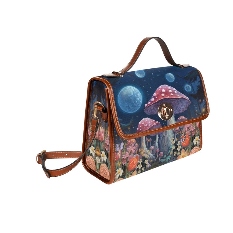 Mushroom Witch Canvas Satchel Bag For Boho Hippie