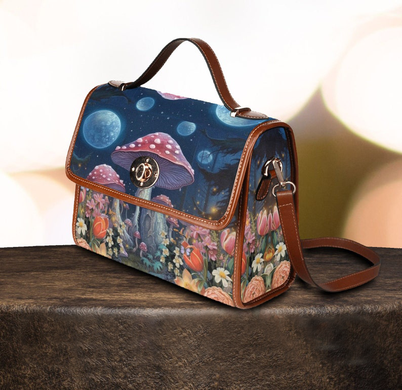 Mushroom Witch Canvas Satchel Bag For Boho Hippie