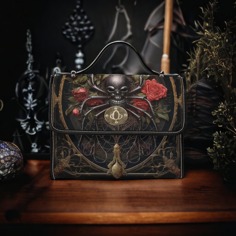 Gothic Spider Canvas Witchy Satchel Bag For Boho Hippie