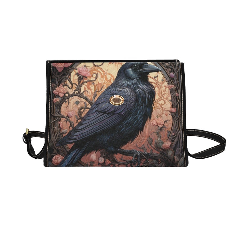 Dark Cottage Goth Witchy Crow And Roses Satchel Handbag For Boho Hippie
