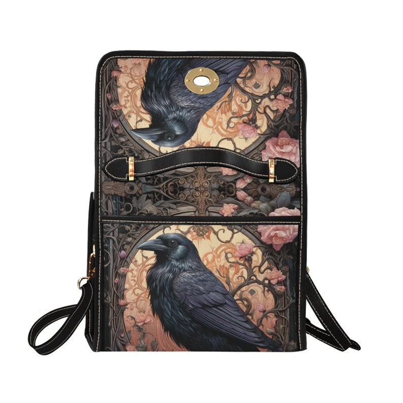 Dark Cottage Goth Witchy Crow And Roses Satchel Handbag For Boho Hippie