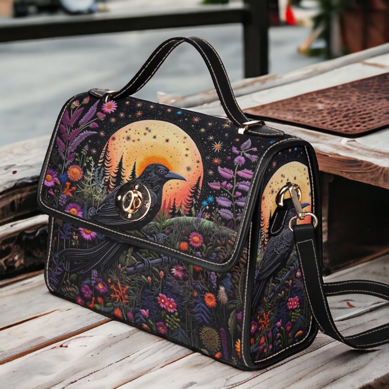 Cottagecore Witch Crow Satchel Handbag Boho Hippie Charm