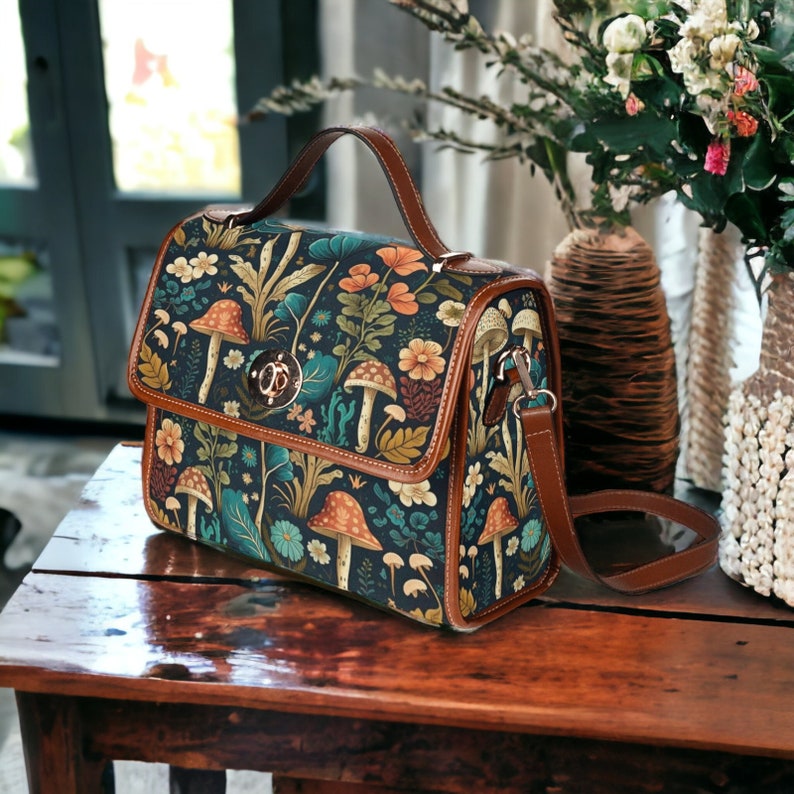 Boho Botanical Mushrooms Witchy Satchel Handbag For Hippie