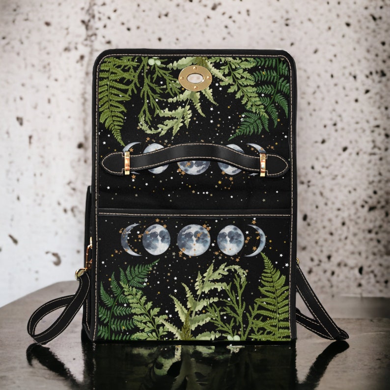 Boho Dark Forest Fern Moons Witchy Satchel Handbag For Boho