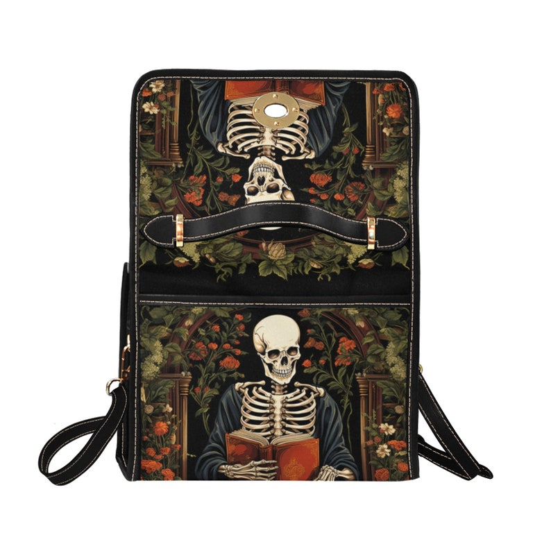 Gothic Skeleton Reading Satchel Handbag For Boho Hippie