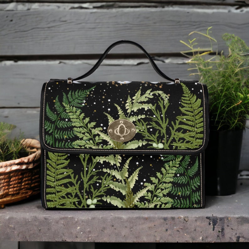 Boho Dark Forest Fern Moons Witchy Satchel Handbag For Boho