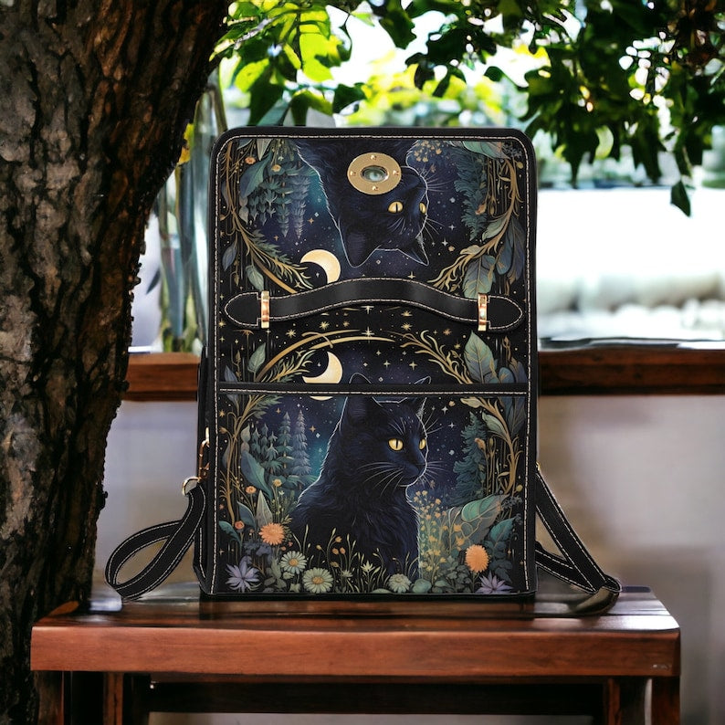 Cottagecore Witchy Black Cat Animal Witchy Satchel Handbag For Boho Hippies