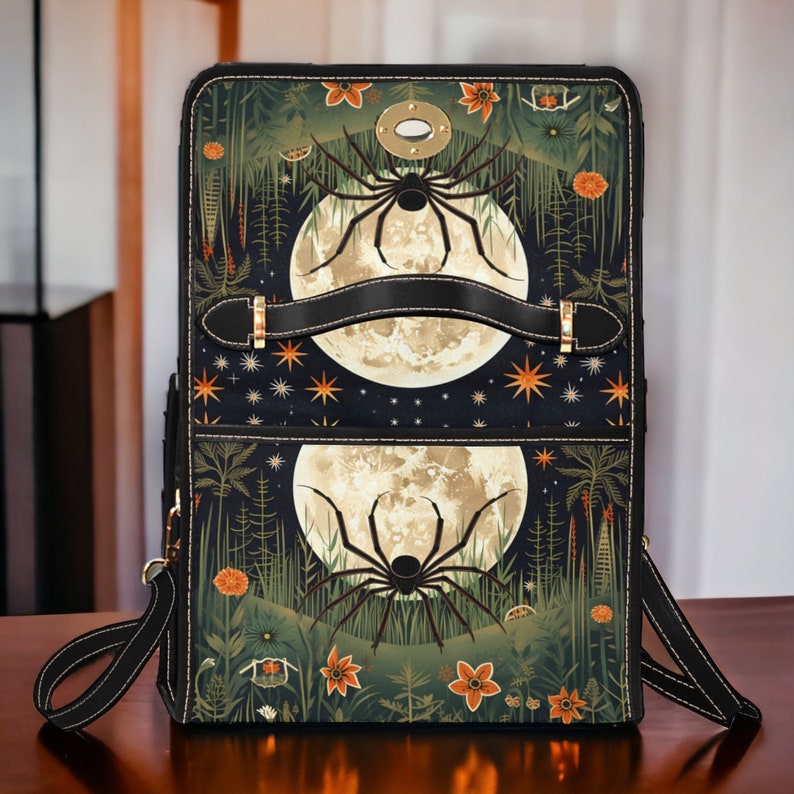 Black Spider Full Moon Animal Forest Satchel Handbag For Boho Hippies