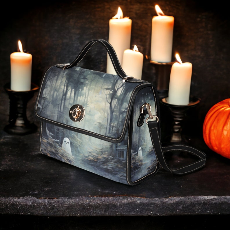 Sweet Gothic Ghostie Canvas Satchel Handbag For Boho Hippie